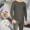 Men's Winter Clothes Natural Silk Woollen 2Pic T-Shirts + Pants Sleepwear Undershirts Thermals Clothes Suits Sets