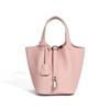 Silver-buckle Leather Women's Bag, Vegetable Basket Bag, Fashionable Handbag, Lychee Pattern Bucket Bag, Ladies' Bag