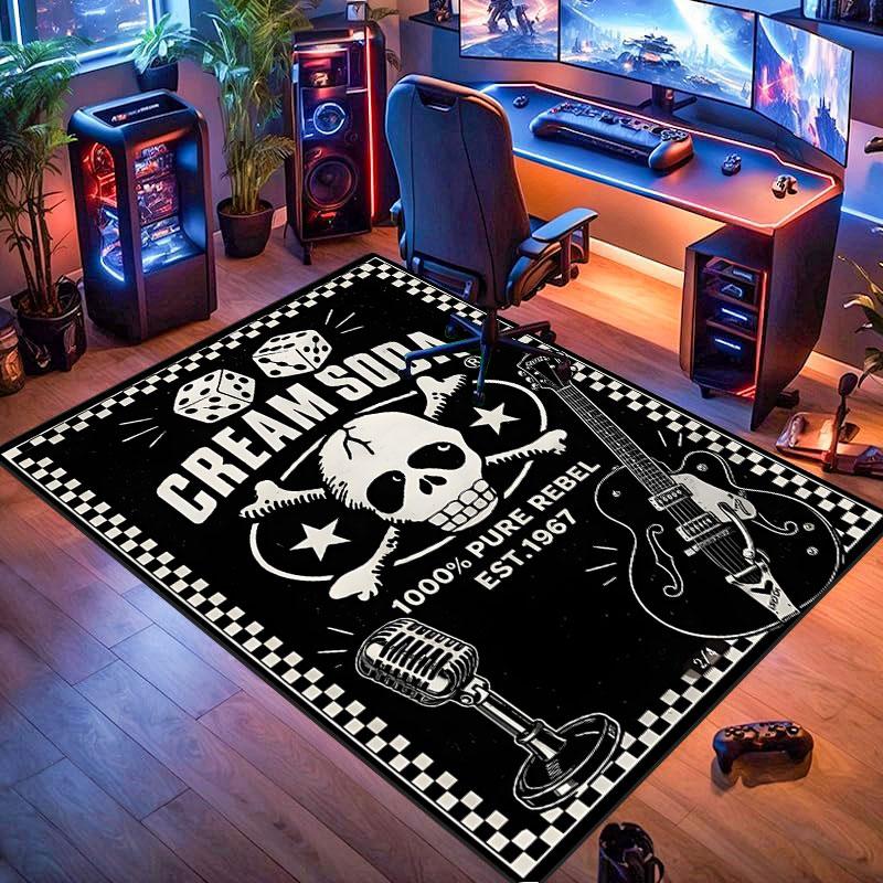 Cream soda skull-themed rug, suitable for living room, bedroom, game room, computer room and home décor.