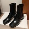 Женские ботинки челси на среднем каблуке с квадратным носком, зимняя обувь 2025 года, повседневная кожаная обувь для ходьбы, тренд, зимние ботинки Mujer