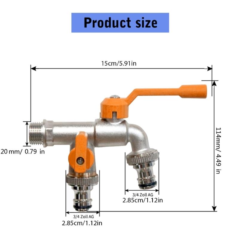 Garden Double Outlet Tap 1/2inch & 3/4inch Valves Double Water Tap Hose Connection Roller Sealing Tape Double Connection