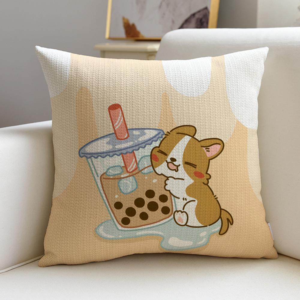 Cozy Llazy corgiS Cushion Cover Breathable and skinfriendly linen pillowcase square removable and washable cushion