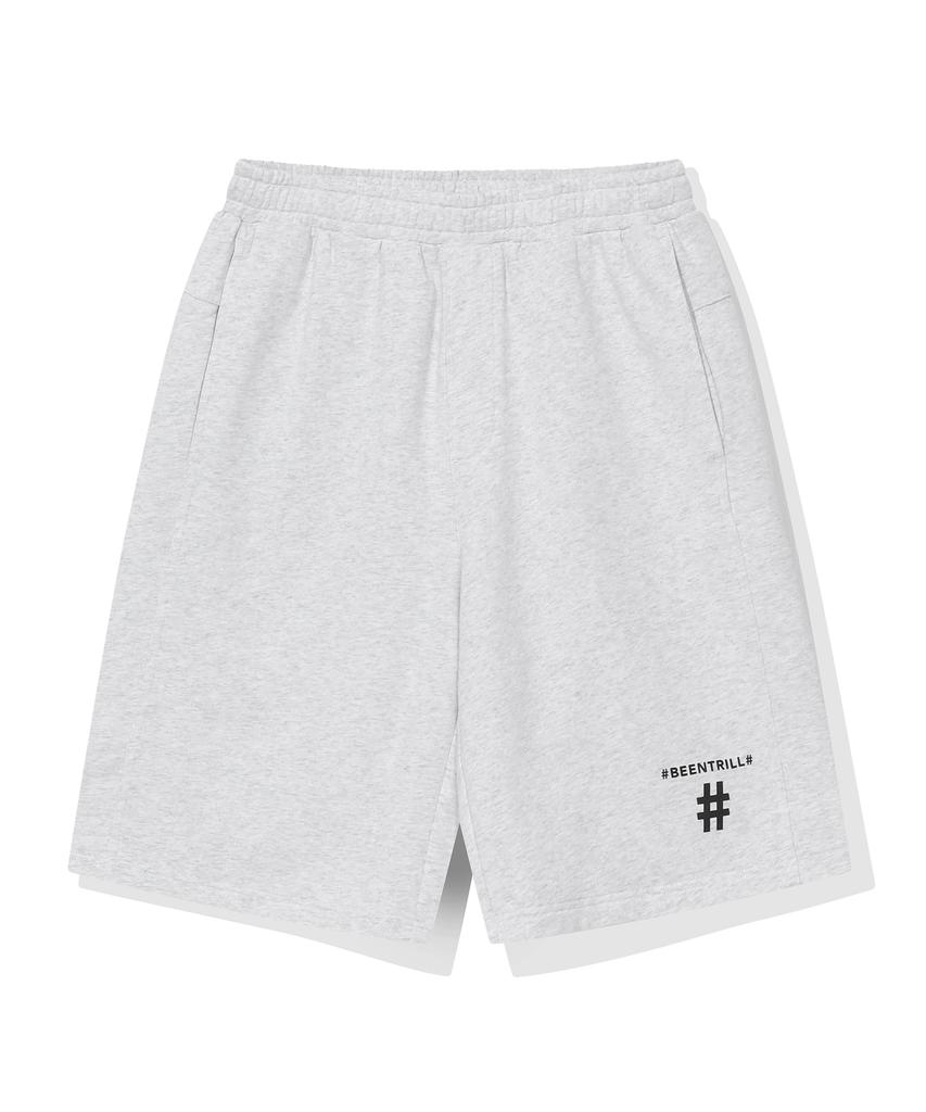 BEENTRILL Standard Hashtag Wide Sweat Shorts (Ice Grey)