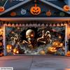 1pc Extra Large Halloween Garage Door Decoration - Scary Skull Breaking Through the Wall with Glowing Eyes, Spider Webs