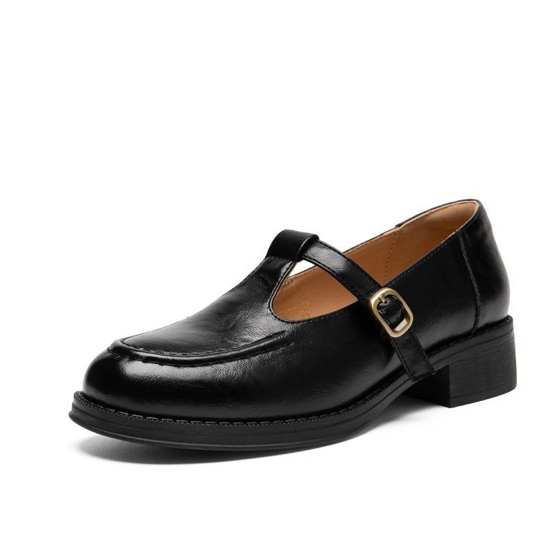 Винтажные туфли Мэри Джейн Легкие женские туфли Британский стиль Маленькие кожаные туфли Французские лоферы Круглый носок Одинарные туфли