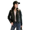 Inotenka Leather Biker Lightweight Motorcycle Solid Color Women's Jacket, Jacket, Windproof, (XL, Black)