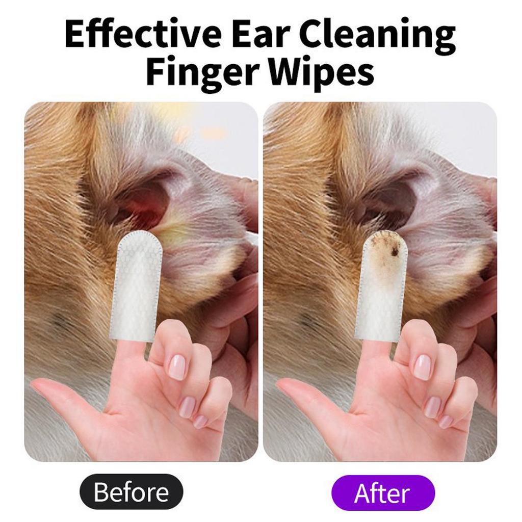 Pet Ear Cleaning Finger Wipes 20 Pcs, Dog Ear Cleaner, Grooming Kit For Dogs And Cats, Soft And Easy To Use Ear Cleaning Pads, Cleans Pet Earwax, Dirt