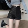 Women's High Waist Slim PU Leather Wide-Leg A-Line Shorts - Autumn/Winter 2023 Korean Style