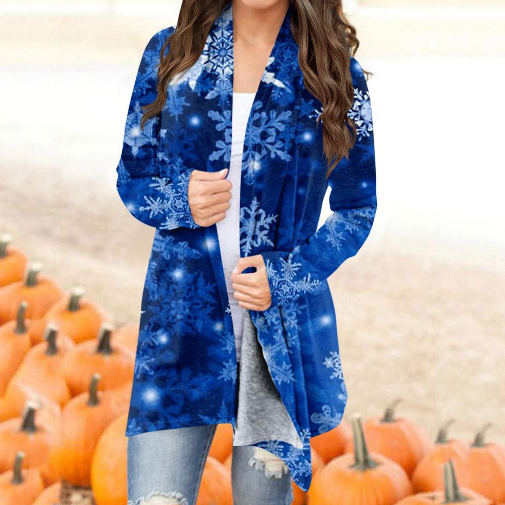 Женская модная рождественская куртка с принтом, повседневный кардиган с длинным рукавом, пальто