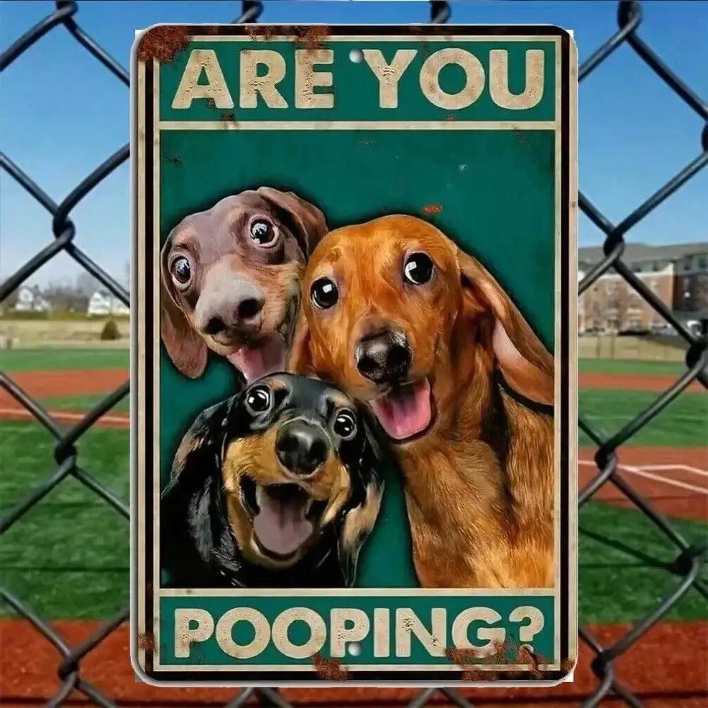 FunnyDogBathSign™ Are You Pooping Dog Metal Sign 8x12 Inch Rustic Bathroom Decor Gift