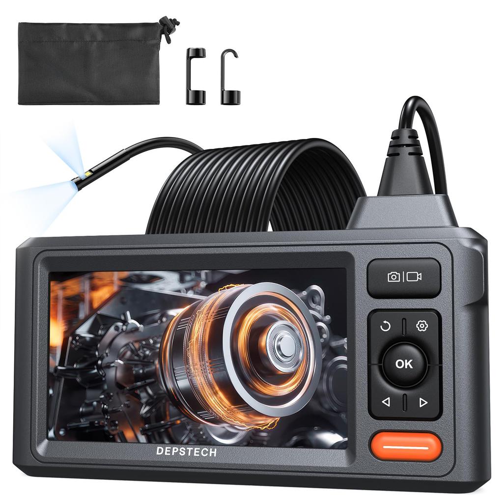 DEPSTECH Двойной IPS 1080P Эндоскоп Тонкий IP67 Светодиодный Мешок на шнурке Идеально подходит для дома, автомобиля, сантехники и с 5-метровым кабелем Фиброскоп, Объектив, 5-дюймовый монитор,