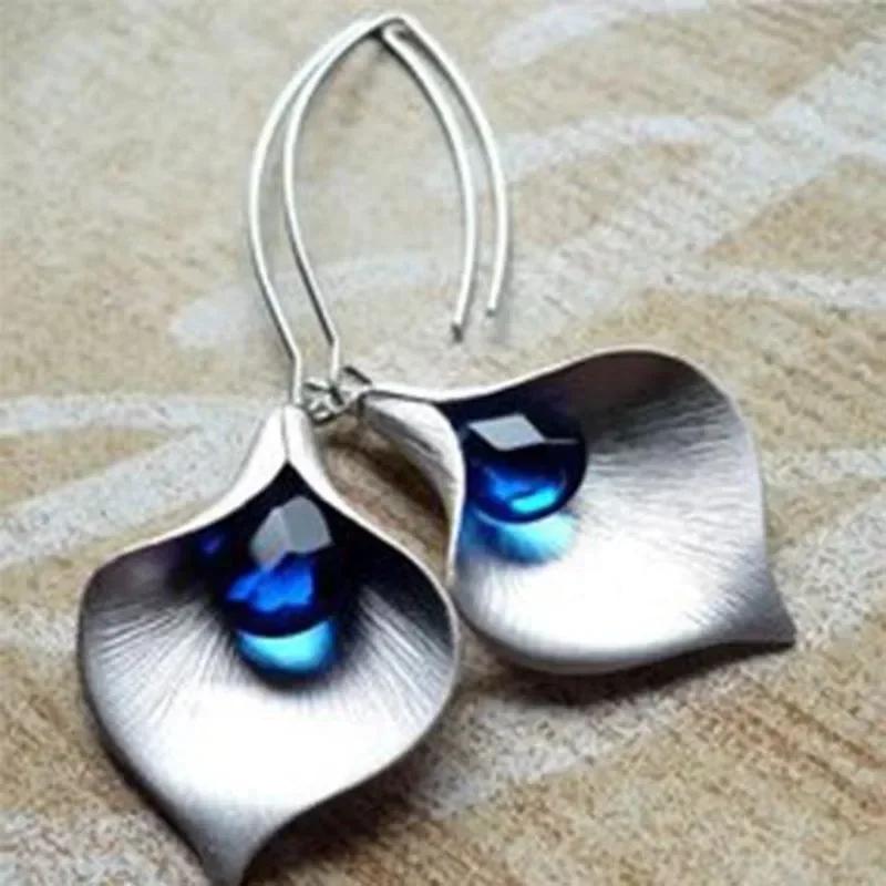 Элегантные синие серьги-крючки с кристаллами в виде капли и бутонов орхидей, подвесные серьги-подвески, аксессуар, ювелирные изделия, свадебные, для помолвки, женские серьги