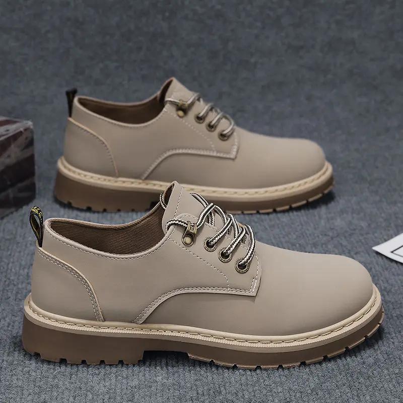 Кожаная обувь для мужчин Плоская Нескользящая и Водонепроницаемая Круглый носок Мужская Повседневная обувь Взрослые По акции Низкая цена Мода 2024 Дизайнерская