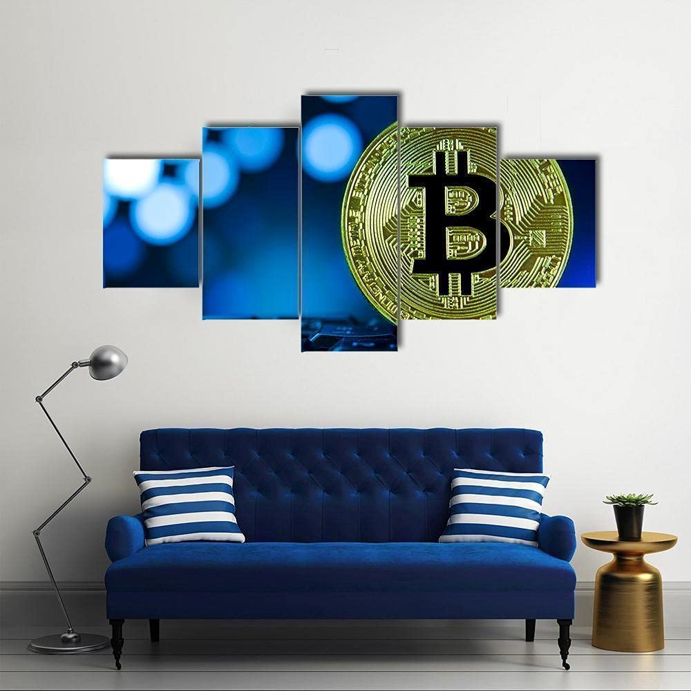 Bitcoin with Binary Code 5 Pieces HD Decorative Wall Art Canvas Poster Paintings for Living Room Home Decor Picture Decorations