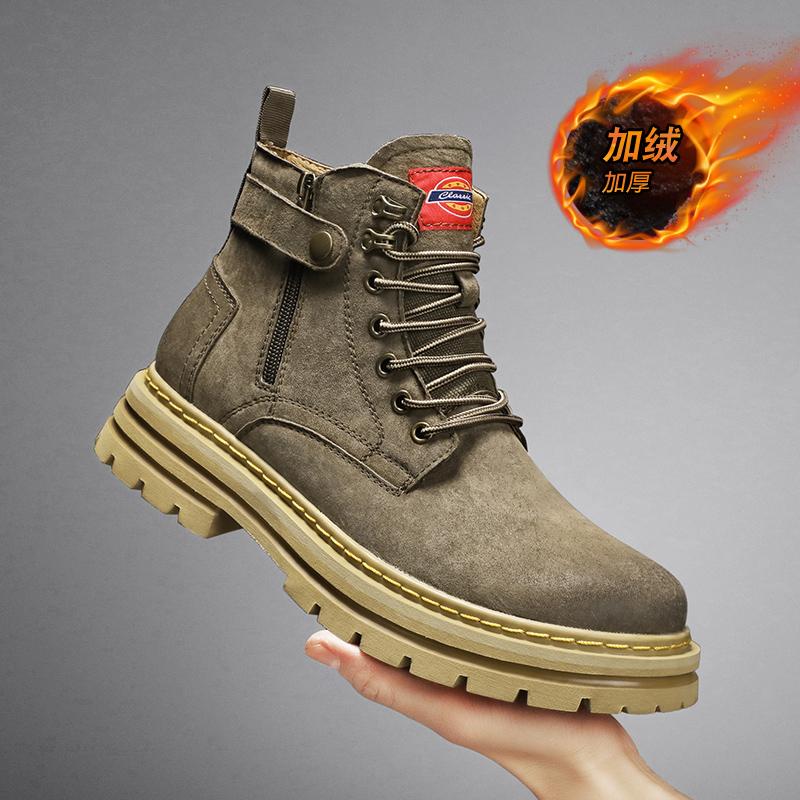Высокие мужские ботинки, высококачественные мотоциклетные ботинки, зимние меховые теплые кожаные ботинки, повседневные уличные короткие ботинки, рабочая обувь