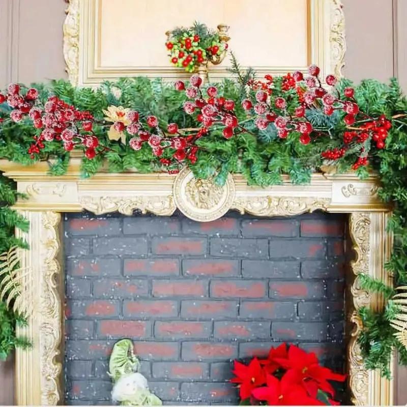 1/30PCS Snow Frosted Red Berry Stems DIY Chritsmas Artificial Berries for Wreath Xmas Tree Ornaments New Year Party Home Decor