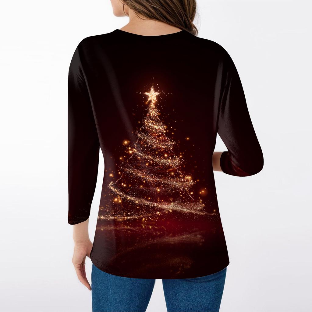 Women's Tops Three-quarter Sleeve Shirt V-neck Loose Casual Shirt Print T-shirt