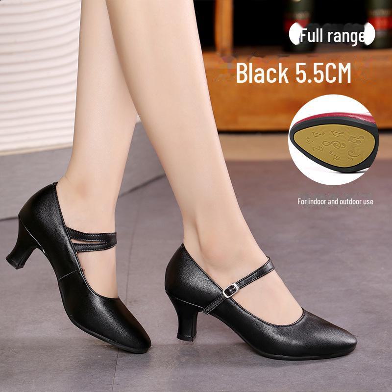 Женские туфли для латинских танцев из натуральной кожи, красная воловья кожа, мягкая подошва, средний/высокий каблук, стиль Square Dance.