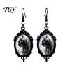 Niche Design Transparent Time Gem Jewelry 1 Pair Halloween Gothic Black Cat Earrings for Women, Vintage Durable Zinc Alloy Retro Dark Punk Style