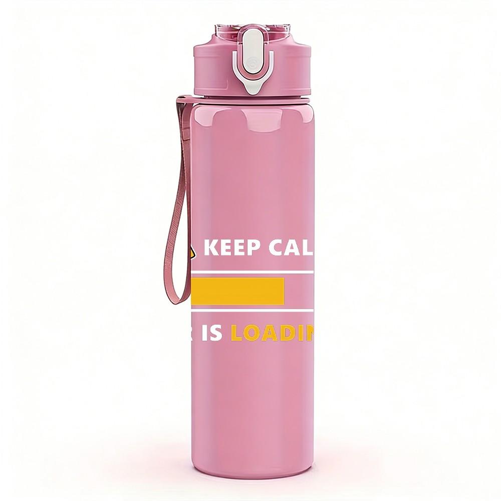 1PC Loading Minimal Letter Text Print 750ml Color Plastic Sports Water Bottle Leakproof Flip Straw Lid Suitable for Sports Office Home Use