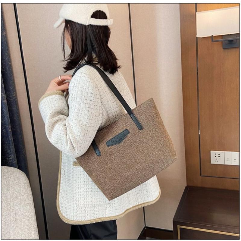 Shoulder Bag for Women Autumn and Winter Cotton Hemp Large Capacity Tote Bag Solid Versatile Shopping Commuter Handbag