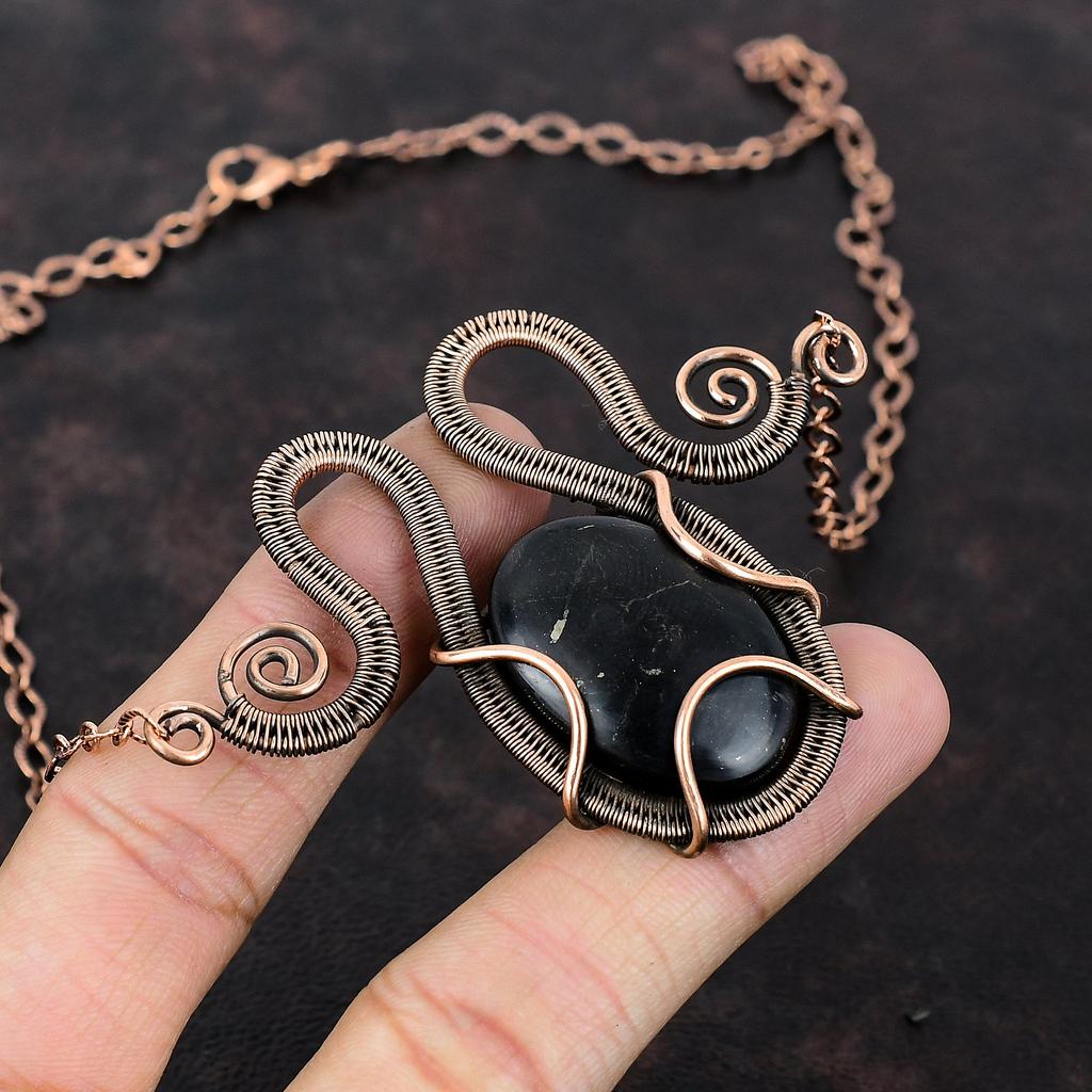 Ожерелье из шунгита, ожерелье из медной проволоки, ожерелье из медных украшений, ожерелье из драгоценных камней, регулируемое ожерелье, ожерелье ручной работы, обернутое проволокой, подарок для нее