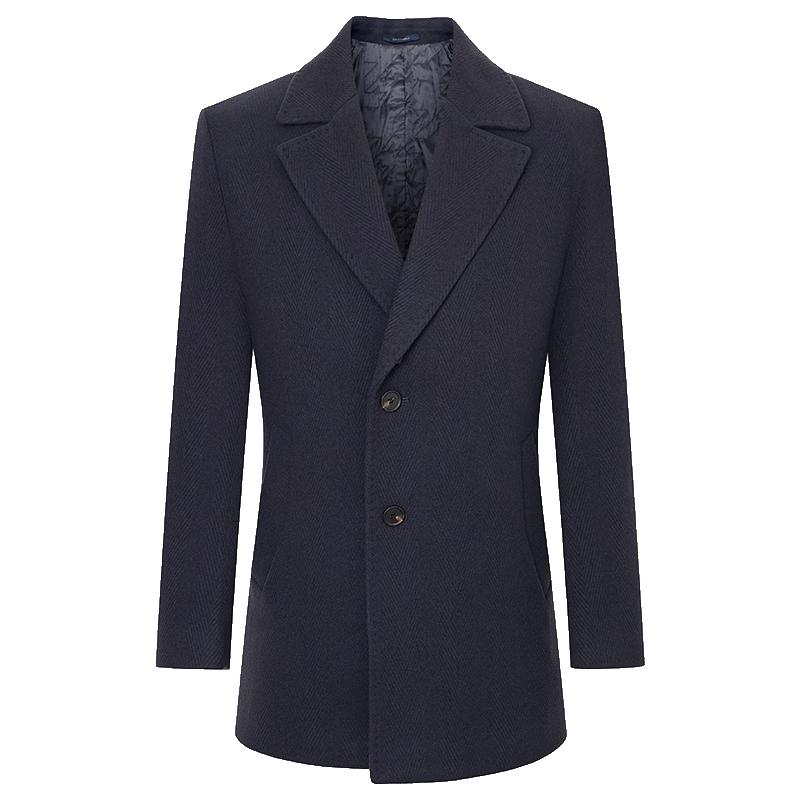 Baoxiniao Men's Single-Breasted Wool Blend Overcoat with Suit Collar