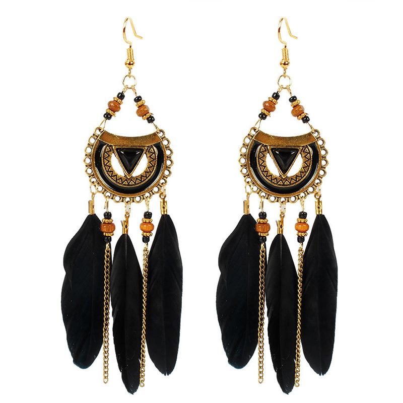 High-Value Feather Earrings Bohemian Long Tassel Photo Women'S Ear Hooks Personalized Earrings