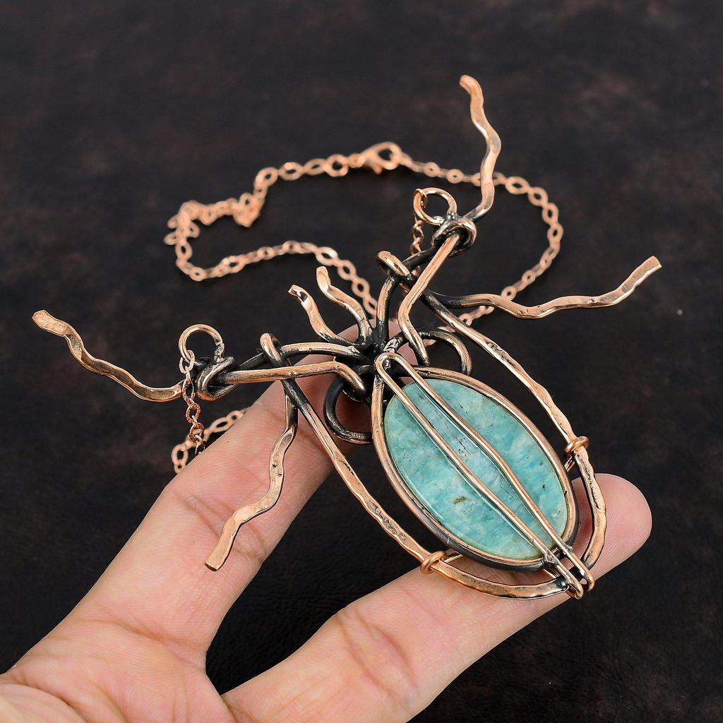 Амазонитовое ожерелье, медная проволока, обернутая регулируемой цепочкой, ожерелье, драгоценный камень, медные украшения, ожерелье ручной работы, дизайн ювелирных изделий, подарки для нее