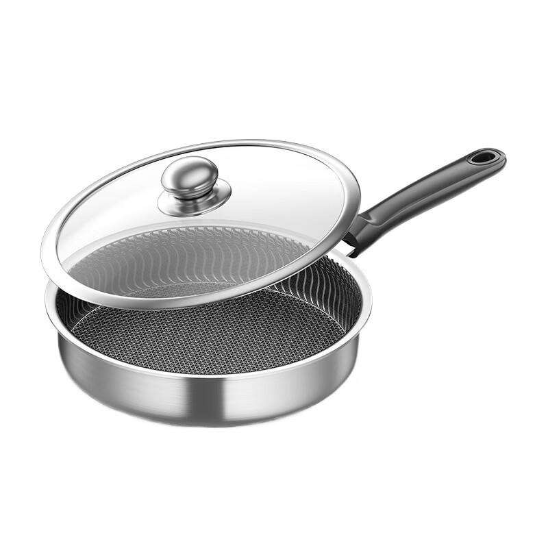 Imported Stainless Steel Non-Stick Frying Pan with Glass Lid