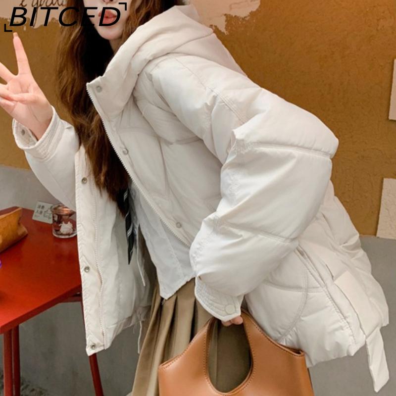 BITCED Loose-Fit Women's Winter New Arrival Short Casual Hooded Oversized Cotton Coat, Cotton Jacket, Padded Jacket