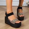 Summer Women's Fashion Buckle Strap Wedge High Heel Sandals Casual Fashion Leopard Oversized Roman Ladies Sandals Zapatillas