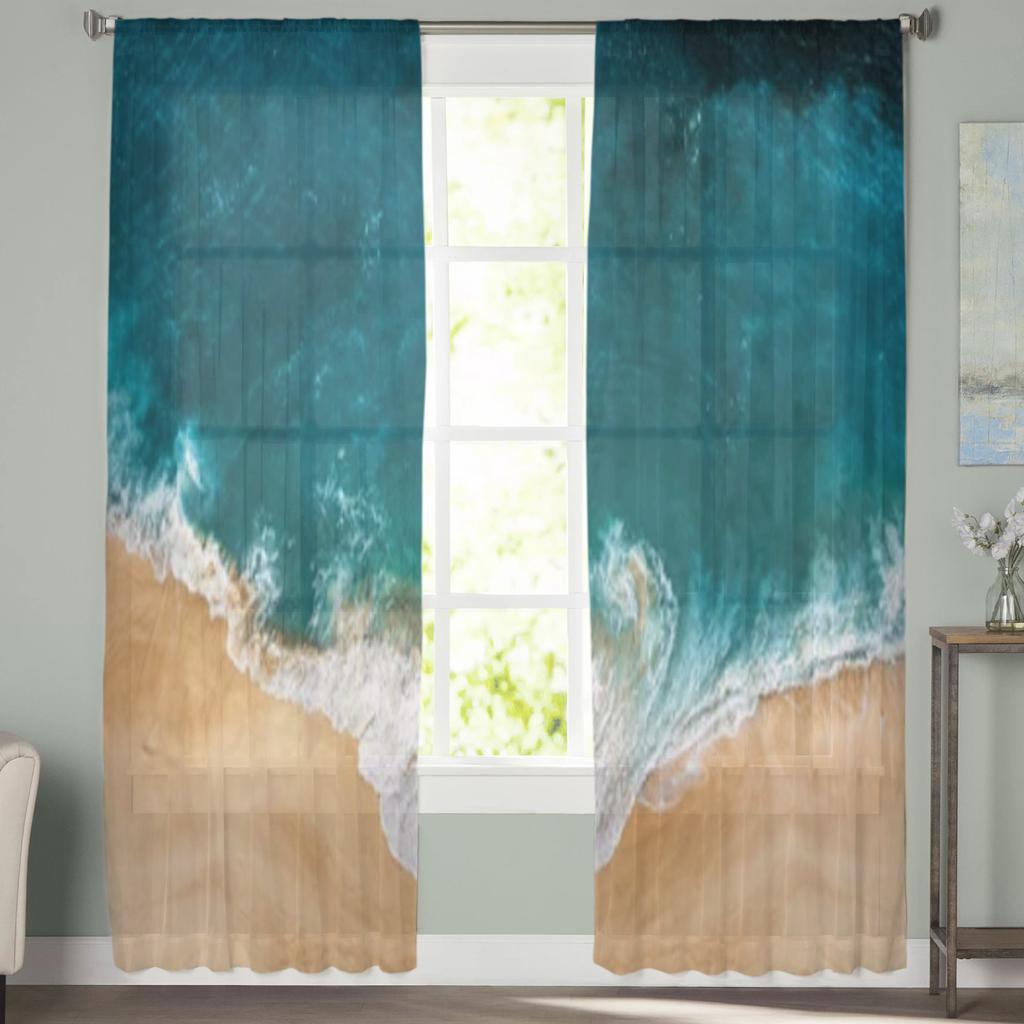 Пляж с красивым прозрачным океаном, прозрачные шторы для окна гостиной, прозрачная вуаль, тюлевая занавеска, шторы для спальни