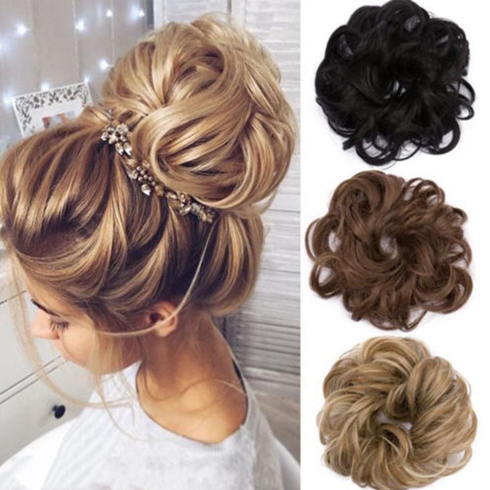 Синтетический Небрежный Кудрявый Пучок Шиньон Наращивание Бублик Резинка Омбре Коричневый Черный Серый Розовый Блонд Блонд Золотой Красный KTB