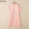 ZANZEA Женское повседневное платье свободного кроя с круглым вырезом и коротким рукавом