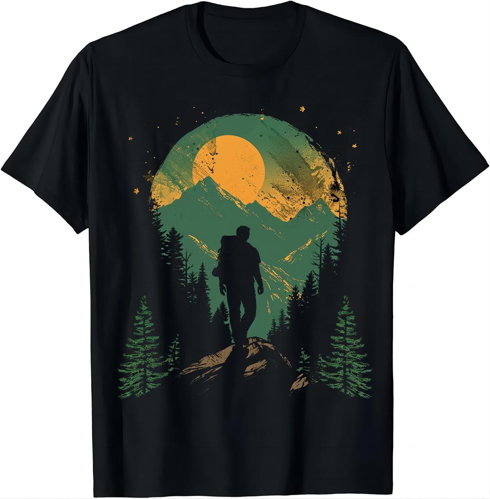 Retro-style Hiker T-shirt with Mountainous Print T Shirts Graphic T Shirts Women Unisex Clothes Tops