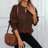 Autumn Winter Vintage Loose Long Sleeve Top Solid Color Pullover Knitwear V-Neck Sweater