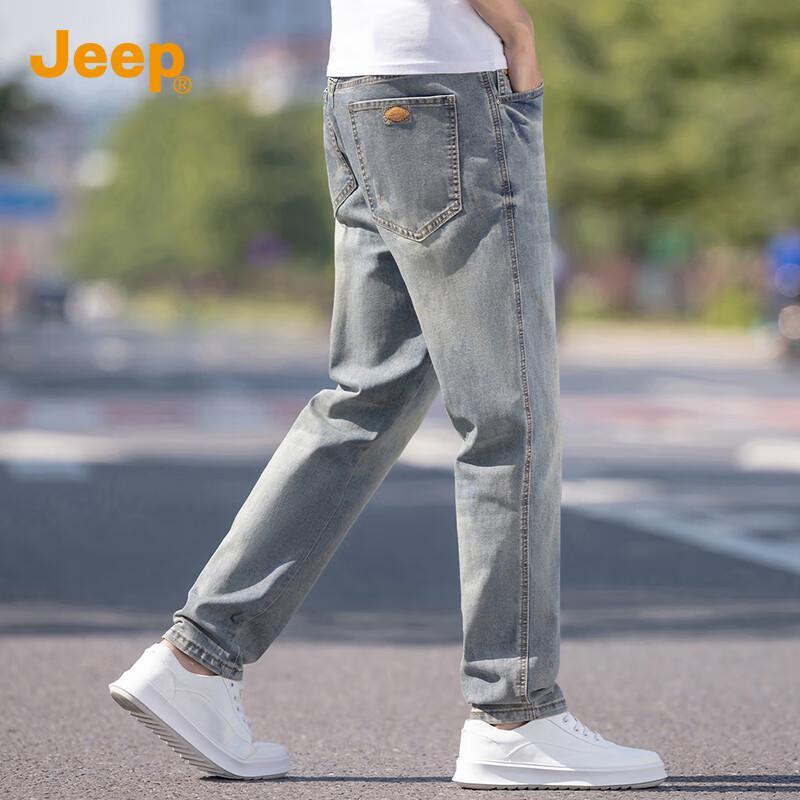 JEEP Men's Retro Washed Straight-Leg Jeans