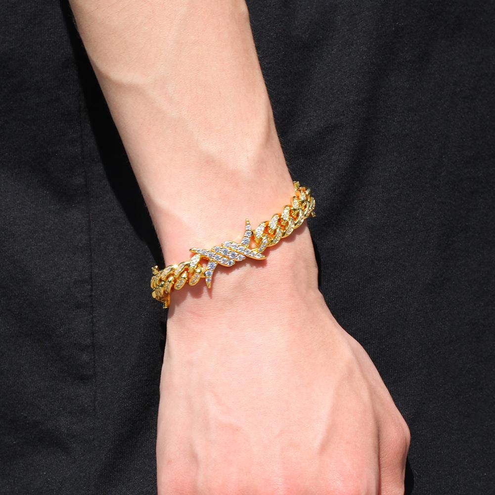 New Designs CZ Twist Thorn Cuban Link Chain Bracelet 10mm Cuban Chain 18K Gold Plating of Rapper Jewelry