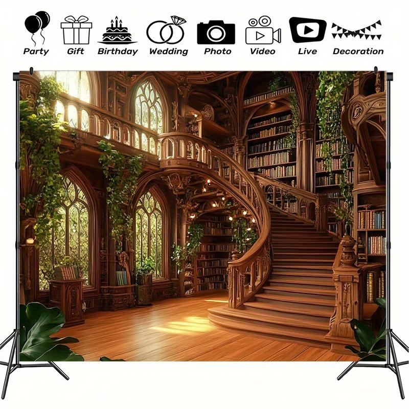 1pc Elegant European-style floral arches and spiral staircase photography background durable polyester fabric home decoration