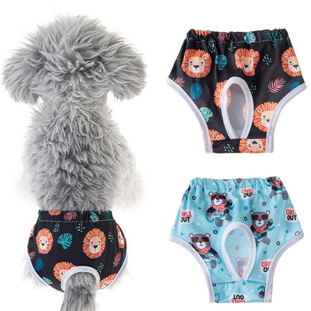 Физиологические штаны для собаки Щенячьи трусики Мультяшный принт Водонепроницаемые Менструальные штаны для собаки Дышащий подгузник для питомца Портативные принадлежности для домашних животных