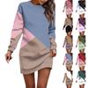 Women's Round Neck Geometric Patchwork Printed Long Sleeve Hip Dress Sweatshirt Dresses