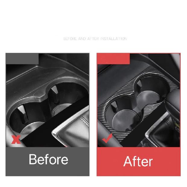 For Mazda 3 Axela Car Central Console Water Cup Cover Sticker Trim ABS Plastic Carbon Fiber Style