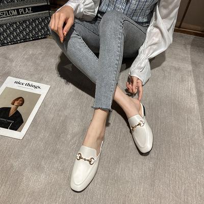 Кожаные туфли Мюли на плоской подошве, весна-лето 2025 новая сумка на мыске, полушлепанцы без задника с пряжкой-уздечкой, ленивые туфли