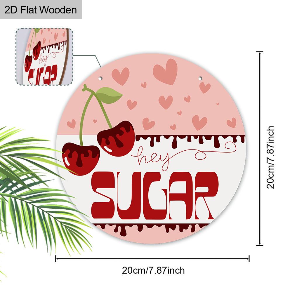 1pc Valentine's Day Decoration Wooden Ornaments Sign SUGAR Cherry Design Valentine's Day Gift Wall or Door Hanging Decor