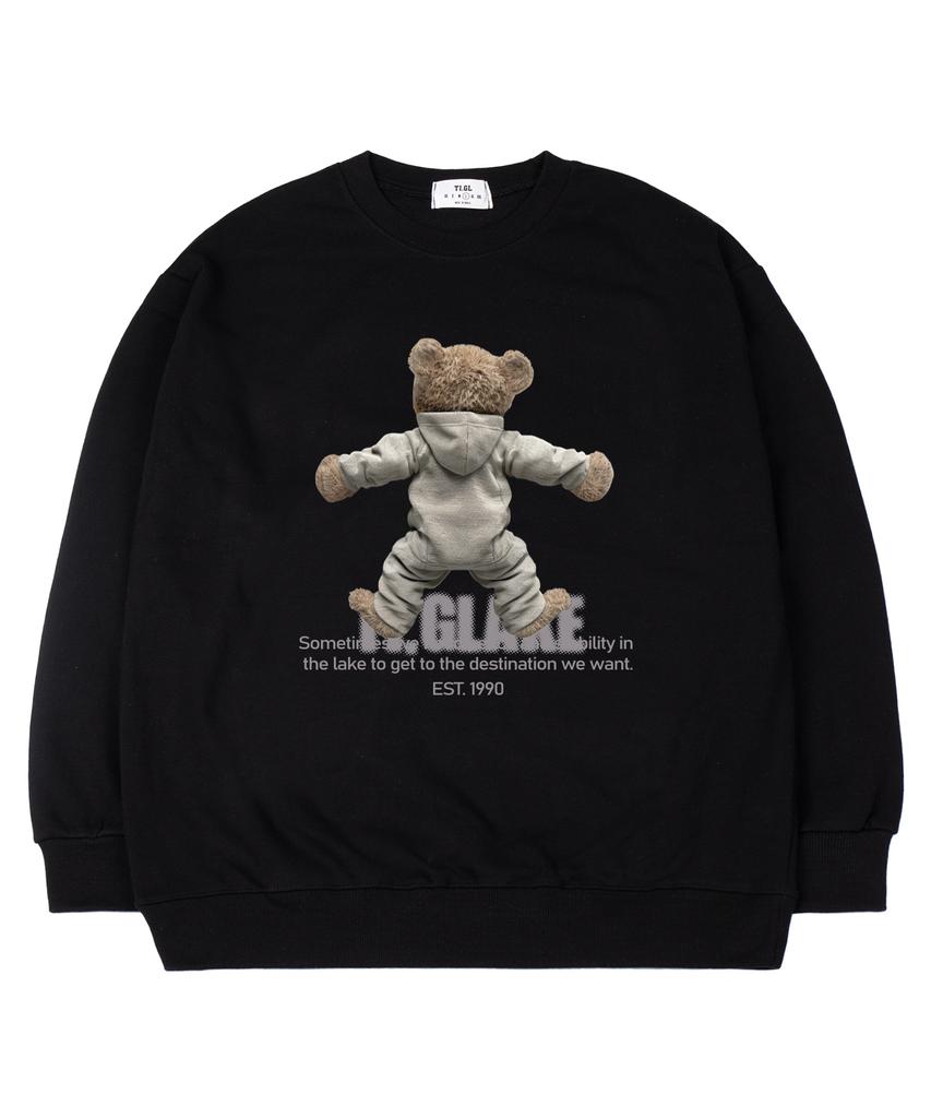TI.GLAKE Back Hoodie Bear Oversized Sweatshirt Black