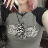 Укороченный топ с графическим рисунком Harajuku, сшитая футболка с коротким рукавом и винтажным принтом, летние футболки в стиле гранж 2000-х годов для женщин, мода y2k