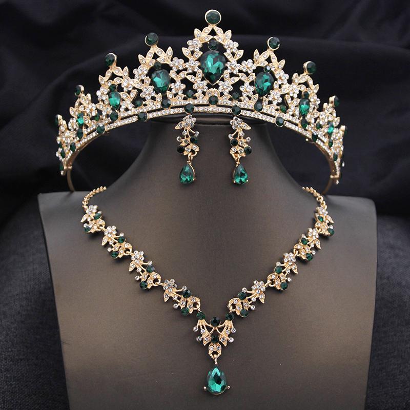 Opal Blue Tiaras Sets Bridal Jewelry Set for Princess Wedding Crown and Necklace Earring Prom Birthday Dress Costume Accessories