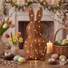 Modern Easter Wicker Bunny Ornament, 13.8-inch Woven Bunny Desktop Figurine With String Lights