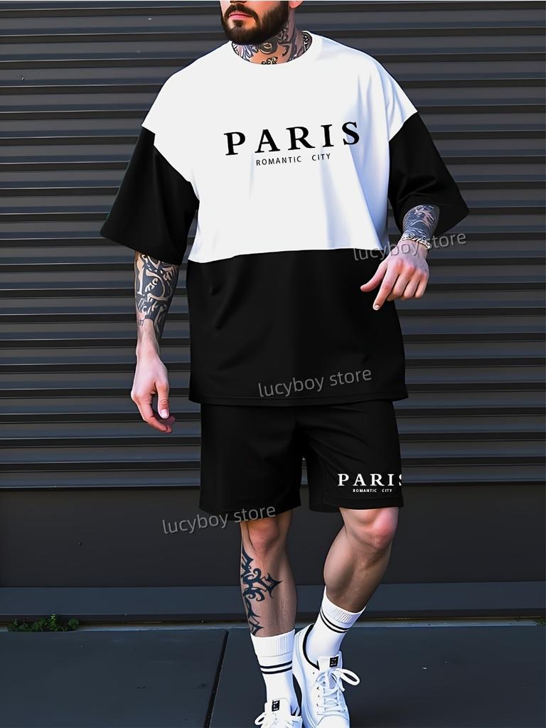 ROMANTIC CITY PARIS 3D Printed Sport T-shirt+shorts Suit Set Men Male Luxury Tracksuit Outfit Summer Oversized 2 Piece Set Clothes